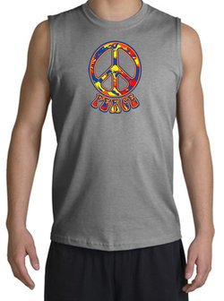 Peace Sign Shirt Funky 70s Peace Muscle Shirt Sports Grey