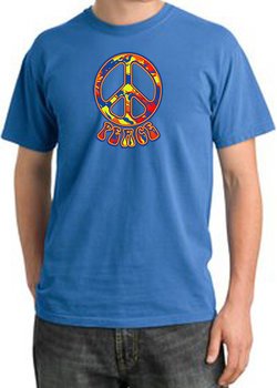 Peace Sign Shirt Funky 70s Peace Pigment Dyed Tee Medium Blue