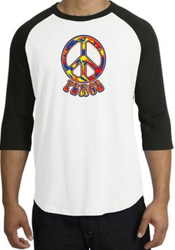 Peace Sign Shirt Funky 70s Peace Raglan Tee White/Black