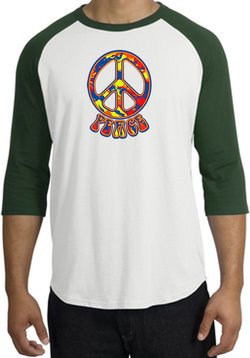 Peace Sign Shirt Funky 70s Peace Raglan Tee White/Forest
