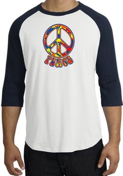 Peace Sign Shirt Funky 70s Peace Raglan Tee White/Navy