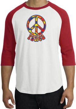 Peace Sign Shirt Funky 70s Peace Raglan Tee White/Red
