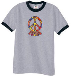Peace Sign Shirt Funky 70s Peace Ringer Tee Heather Grey/Black
