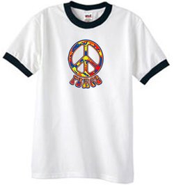 Peace Sign Shirt Funky 70s Peace Ringer Tee White/Black