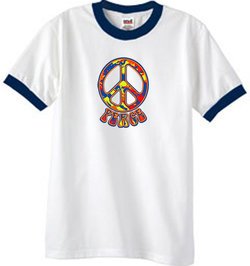 Peace Sign Shirt Funky 70s Peace Ringer Tee White/Navy