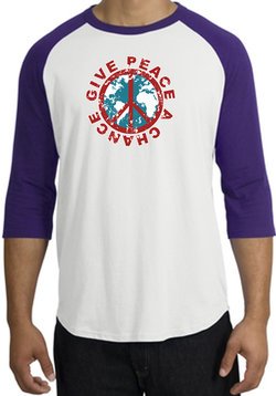 Peace Sign Shirt Give Peace A Chance Raglan T-Shirt White/Purple
