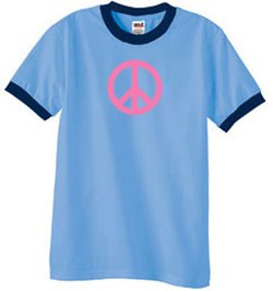 Peace Sign Shirt Pink Peace Ringer Tee Carolina Blue/Navy