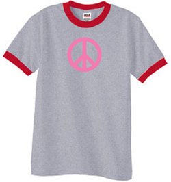 Peace Sign Shirt Pink Peace Ringer Tee Heather Grey/Red
