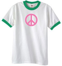 Peace Sign Shirt Pink Peace Ringer Tee White/Kelly Green