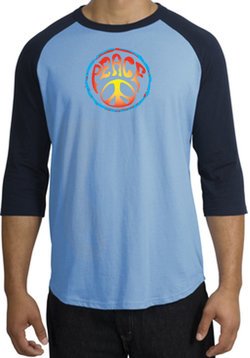 Peace Sign Shirt Psychedelic Peace Raglan Shirt Carolina Blue/Navy