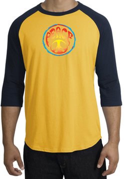 Peace Sign Shirt Psychedelic Peace Raglan Shirt Gold/Navy
