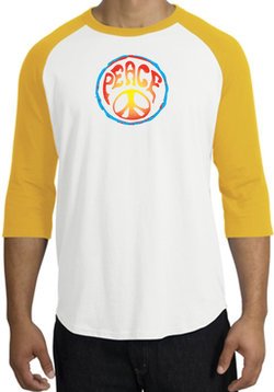 Peace Sign Shirt Psychedelic Peace Raglan Shirt White/Gold