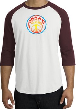 Peace Sign Shirt Psychedelic Peace Raglan Shirt White/Maroon