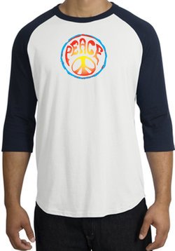 Peace Sign Shirt Psychedelic Peace Raglan Shirt White/Navy