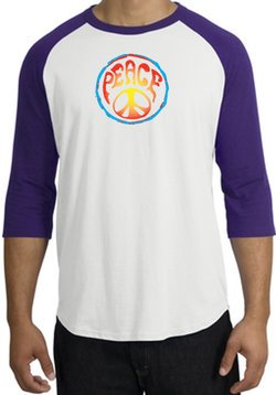 Peace Sign Shirt Psychedelic Peace Raglan Shirt White/Purple