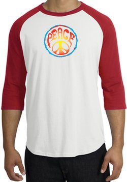 Peace Sign Shirt Psychedelic Peace Raglan Shirt White/Red