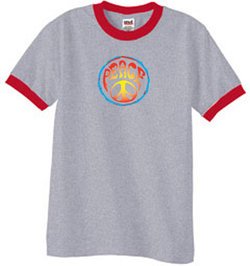 Peace Sign Shirt Psychedelic Peace Ringer Shirt Heather Grey/Red
