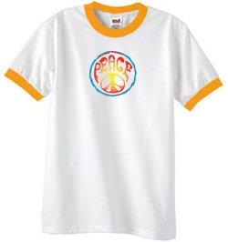 Peace Sign Shirt Psychedelic Peace Ringer Shirt White/Gold