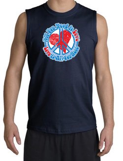 Peace Sign Shooter T-shirt - All You Need Is Love Adult Cut Off - Navy