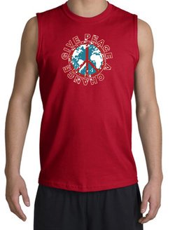 Peace Sign Shooter T-Shirt - Give Peace A Chance Cut Off Red Shirt