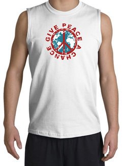 Peace Sign Shooter T-Shirt - Give Peace A Chance Cut Off White Shirt