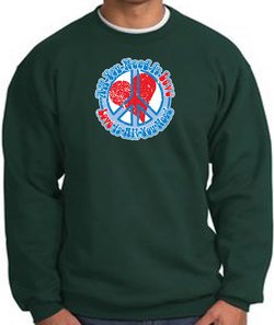 Peace Sign Sweatshirt - All You Need Is Love - Dark Green