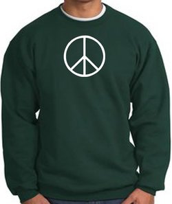 Peace Sign Sweatshirt Basic Peace White Print Sweatshirt Dark Green