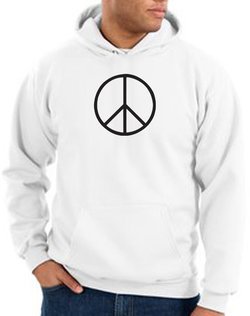 Peace Sign Symbol Black Print Adult Hoodie - White
