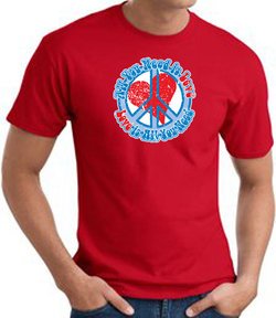Peace Sign T-shirt - All You Need Is Love Adult Tee - Red