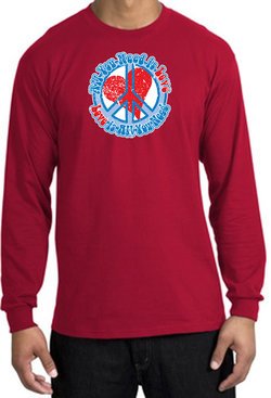 Peace Sign T-shirt All You Need Is Love Long Sleeve Tee Red