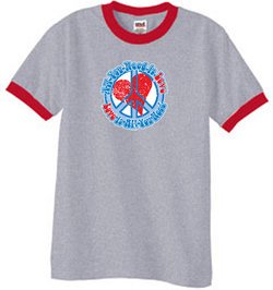 Peace Sign T-shirt All You Need Is Love Ringer Tee Heather Grey/Red
