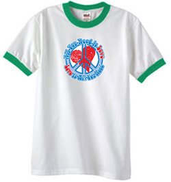 Peace Sign T-shirt All You Need Is Love Ringer Tee White/Kelly Green
