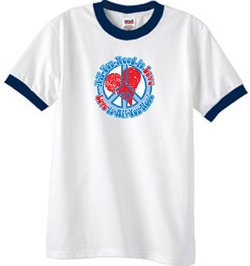 Peace Sign T-shirt All You Need Is Love Ringer Tee White/Navy