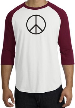Peace Sign T-shirt Basic Peace Black Print Raglan Shirt White/Cardinal