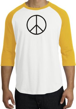 Peace Sign T-shirt Basic Peace Black Print Raglan Shirt White/Gold
