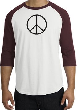 Peace Sign T-shirt Basic Peace Black Print Raglan Shirt White/Maroon