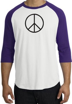 Peace Sign T-shirt Basic Peace Black Print Raglan Shirt White/Purple