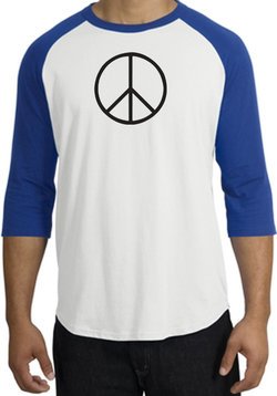 Peace Sign T-shirt Basic Peace Black Print Raglan Shirt White/Royal