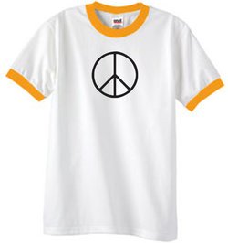 Peace Sign T-shirt Basic Peace Black Print Ringer Shirt White/Gold