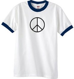 Peace Sign T-shirt Basic Peace Black Print Ringer Shirt White/Navy