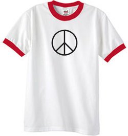 Peace Sign T-shirt Basic Peace Black Print Ringer Shirt White/Red