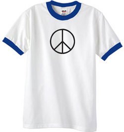 Peace Sign T-shirt Basic Peace Black Print Ringer Shirt White/Royal