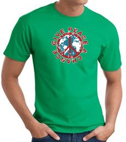 Peace Sign T-shirt - Give Peace A Chance Adult Tee - Kelly Green
