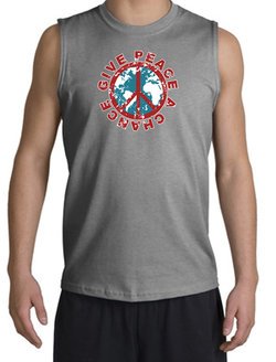 Peace Sign T-Shirt Give Peace A Chance Muscle Shirt Sports Grey