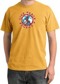 Peace Sign T-shirt Give Peace A Chance Pigment Dyed Tee Mustard