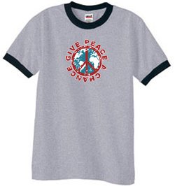 Peace Sign T-shirt Give Peace A Chance Ringer Tee Heather Grey/Black