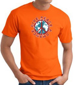 Peace Sign T-shirt - Give Peace A Chance World Adult Tee - Orange