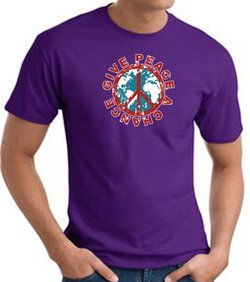 Peace Sign T-shirt - Give Peace A Chance World Adult Tee - Purple