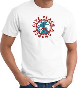 Peace Sign T-shirt - Give Peace A Chance World Adult Tee - White