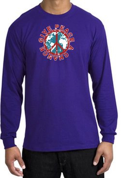 Peace Sign T-shirt Give Peace A Chance World Purple Long Sleeve Shirt